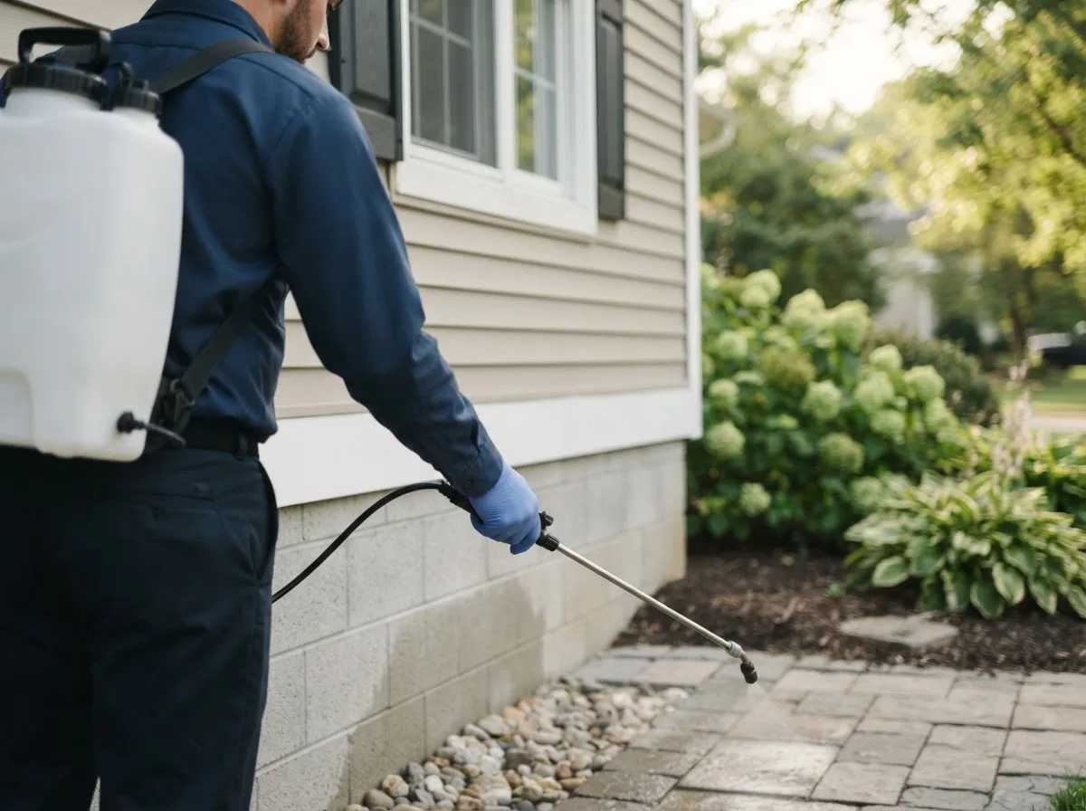 Pest control technician inspecting a home in Tobaccoville, NC